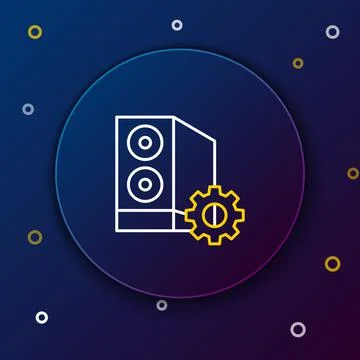 Line Case of computer setting icon isolated on blue background. Computer server Illustrazione stock