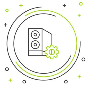 Line Case of computer setting icon isolated on white background. Computer server 스톡 일러스트