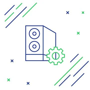 Line Case of computer setting icon isolated on white background. Computer server Illustrazione stock