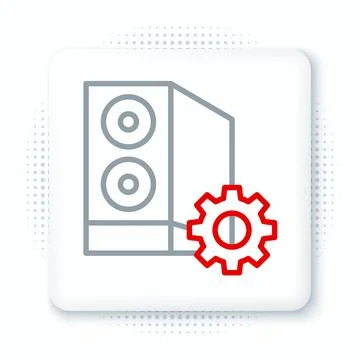 Line Case of computer setting icon isolated on white background. Computer server Illustrazione stock