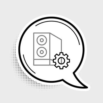 Line Case of computer setting icon isolated on grey background. Computer server Stock Illustration