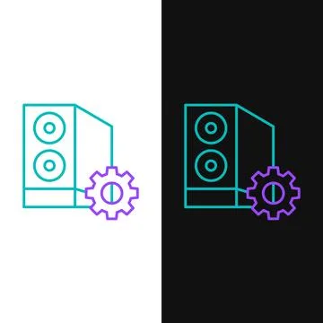 Line Case of computer setting icon isolated on white and black background. .. Stock Illustration