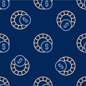 Line Casino chips icon isolated seamless pattern on blue background. Casino.. Stock Illustration