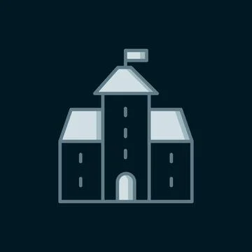 Line Castle icon isolated on black background. Medieval fortress with a tow.. Stock Illustration