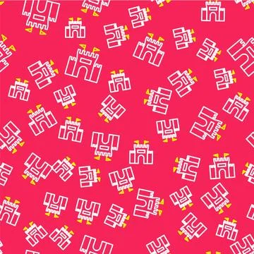 Line Castle icon isolated seamless pattern on red background.  Vector Illustrazione stock