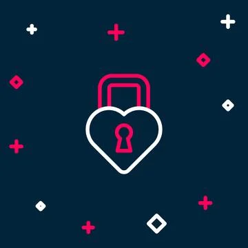 Line Castle in the shape of a heart icon isolated on blue background. Locke.. 스톡 일러스트