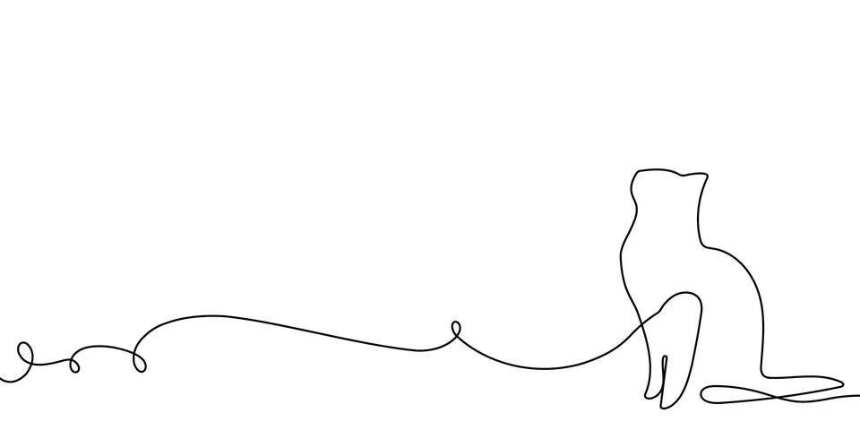 Line cat continuous vector outline drawing sketch pet one animal draw. Cat two Ilustración de archivo