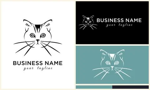 Line cat head logo template Illustrazione stock
