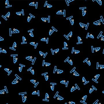 Line Cat scratching post with toy icon isolated seamless pattern on black Stock Illustration