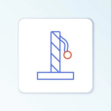 Line Cat scratching post with toy icon isolated on white background. Colorful Stock Illustration