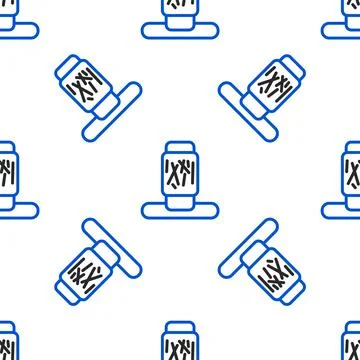 Line Cat scratching post with toy icon isolated seamless pattern on white Stock Illustration