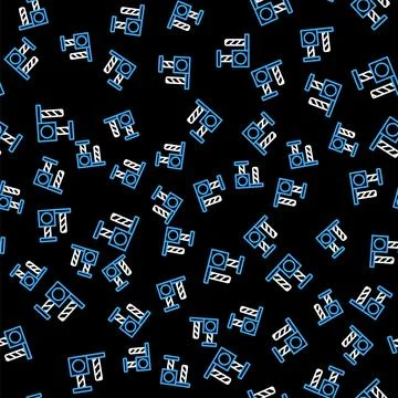 Line Cat scratching post with toy icon isolated seamless pattern on black Stock Illustration