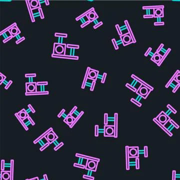 Line Cat scratching post with toy icon isolated seamless pattern on black Stock Illustration