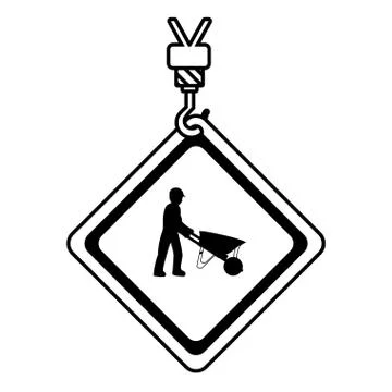 Line caution diamond emblem with laborer and wheelbarrow Stock Illustration