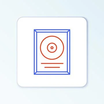 Line CD disk award in frame icon isolated on white background. Modern ceremony Stock Illustration