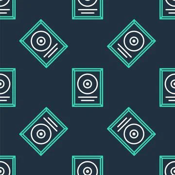 Line CD disk award in frame icon isolated seamless pattern on black background Stock Illustration