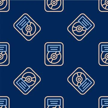 Line CD disk award in frame icon isolated seamless pattern on blue background Stockillustratie