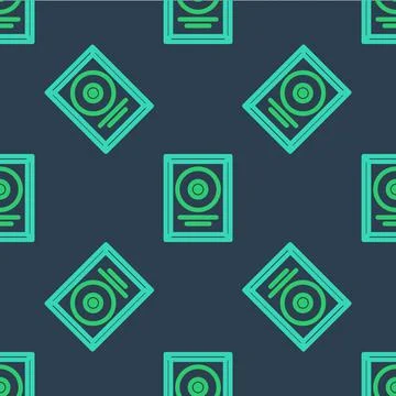 Line CD disk award in frame icon isolated seamless pattern on blue background 스톡 일러스트