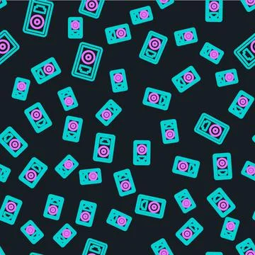 Line CD disk award in frame icon isolated seamless pattern on black background Stock Illustration