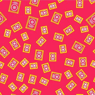 Line CD disk award in frame icon isolated seamless pattern on red background Stock Illustration