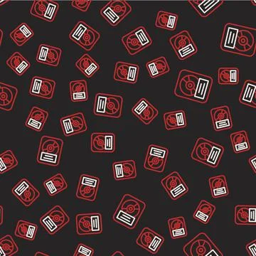 Line CD disk award in frame icon isolated seamless pattern on black background Stock Illustration