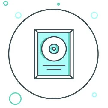 Line CD disk award in frame icon isolated on white background. Modern cerem.. Stock Illustration