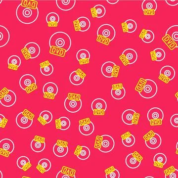Line CD or DVD disk icon isolated seamless pattern on red background. Compact イラスト素材