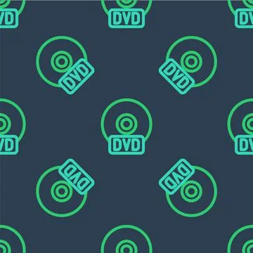 Line CD or DVD disk icon isolated seamless pattern on blue background. Compact Stock Illustration