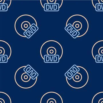 Line CD or DVD disk icon isolated seamless pattern on blue background. Compact Stock Illustration