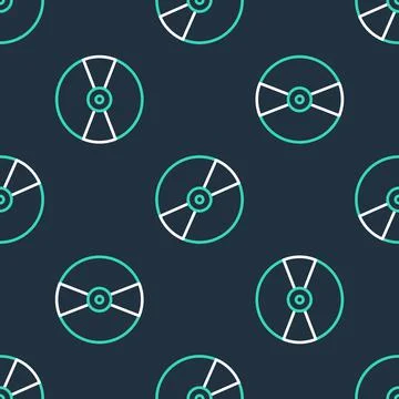 Line CD or DVD disk icon isolated seamless pattern on black background. Compact Stock Illustration