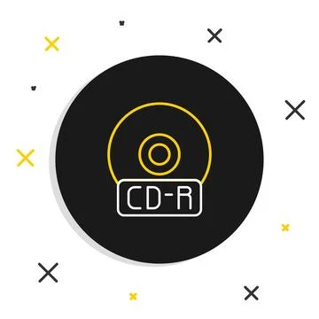 Line CD or DVD disk icon isolated on white background. Compact disc sign. C.. Illustrazione stock