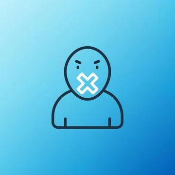 Line Censor and freedom of speech concept icon isolated on blue background 스톡 일러스트