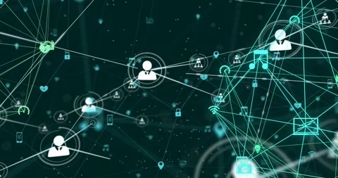Line from center avatar starting tech network, avatar linking nodes and adding Stock Footage 333900917