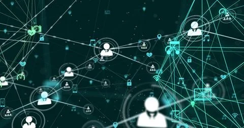 Line from center avatar starting tech network, avatar linking nodes and adding Stock Illustration