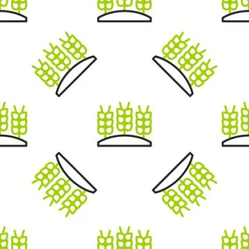 Line Cereals set with rice, wheat, corn, oats, rye, barley icon isolated Stock Illustration