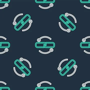 Line Chain link line icon isolated seamless pattern on black background. Link Stockillustratie