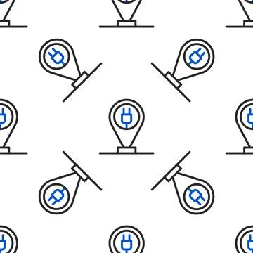 Line Charging parking electric car icon isolated seamless pattern on white Illustrazione stock