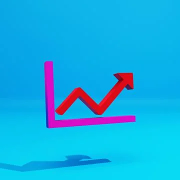 Line chart, up arrow on blue background, 3d render. Stock Illustration