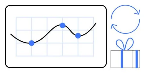 Line chart with data points, circular arrows and gift box. Ideal for business Stock Illustration