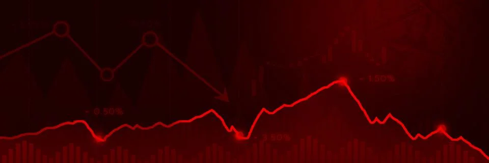 Line chart red down trend currency widescreen. Stock Illustration