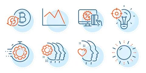 Line chart, Refresh bitcoin and Seo timer icons set. Sun energy, Seo idea and Stock Illustration