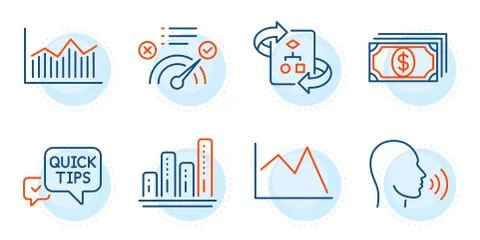 Line chart, Technical algorithm and Payment icons set. Correct answer, Graph Stock Illustration