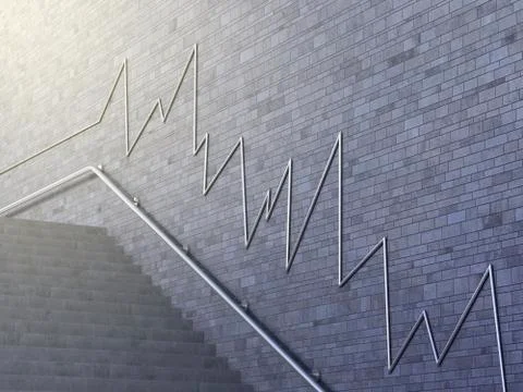 Line chart on wall, 3d rendering Ilustración de archivo