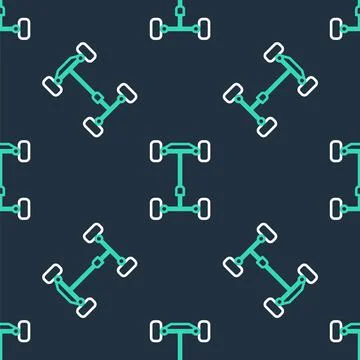 Line Chassis car icon isolated seamless pattern on black background. Vector Illustrazione stock