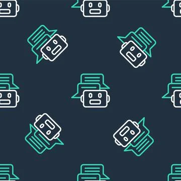 Line Chat bot icon isolated seamless pattern on black background. Chatbot icon Stock Illustration