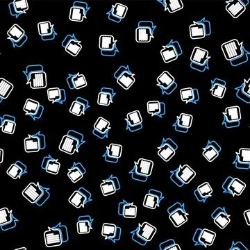 Line Chat icon isolated seamless pattern on black background. Speech bubbles Stock Illustration