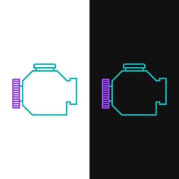 Line Check engine icon isolated on white and black background. Colorful outline Illustrazione stock