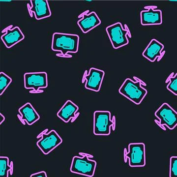 Line Check engine icon isolated seamless pattern on black background.  Vector Illustrazione stock