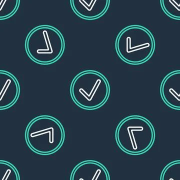 Line Check mark in circle icon isolated seamless pattern on black background Stock Illustration