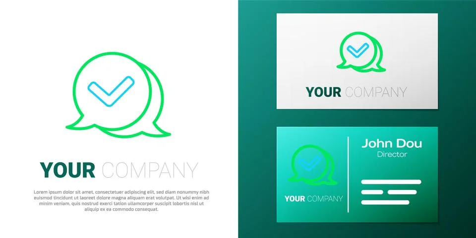 Line Check mark in speech bubble icon isolated on white background. Security Stock Illustration